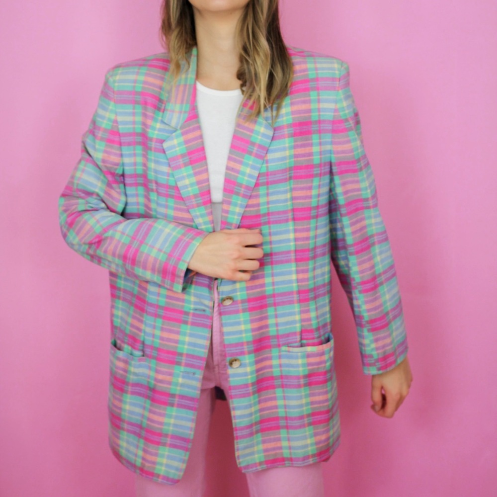 Vintage Pastel Plaid Blazer